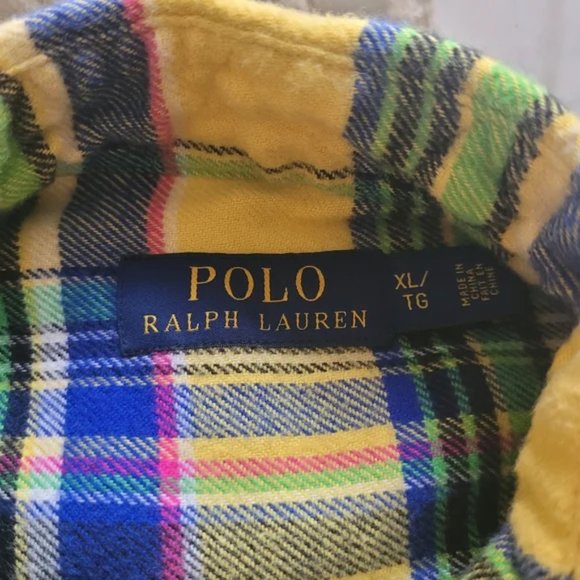 Rare Polo Raph Lauren Plaid Quarter Zip Button up shirt with quilted material XL - Picture 9 of 9